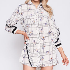LONG SLEEVE BUTTON DOWN SHIRT MINI DRESS